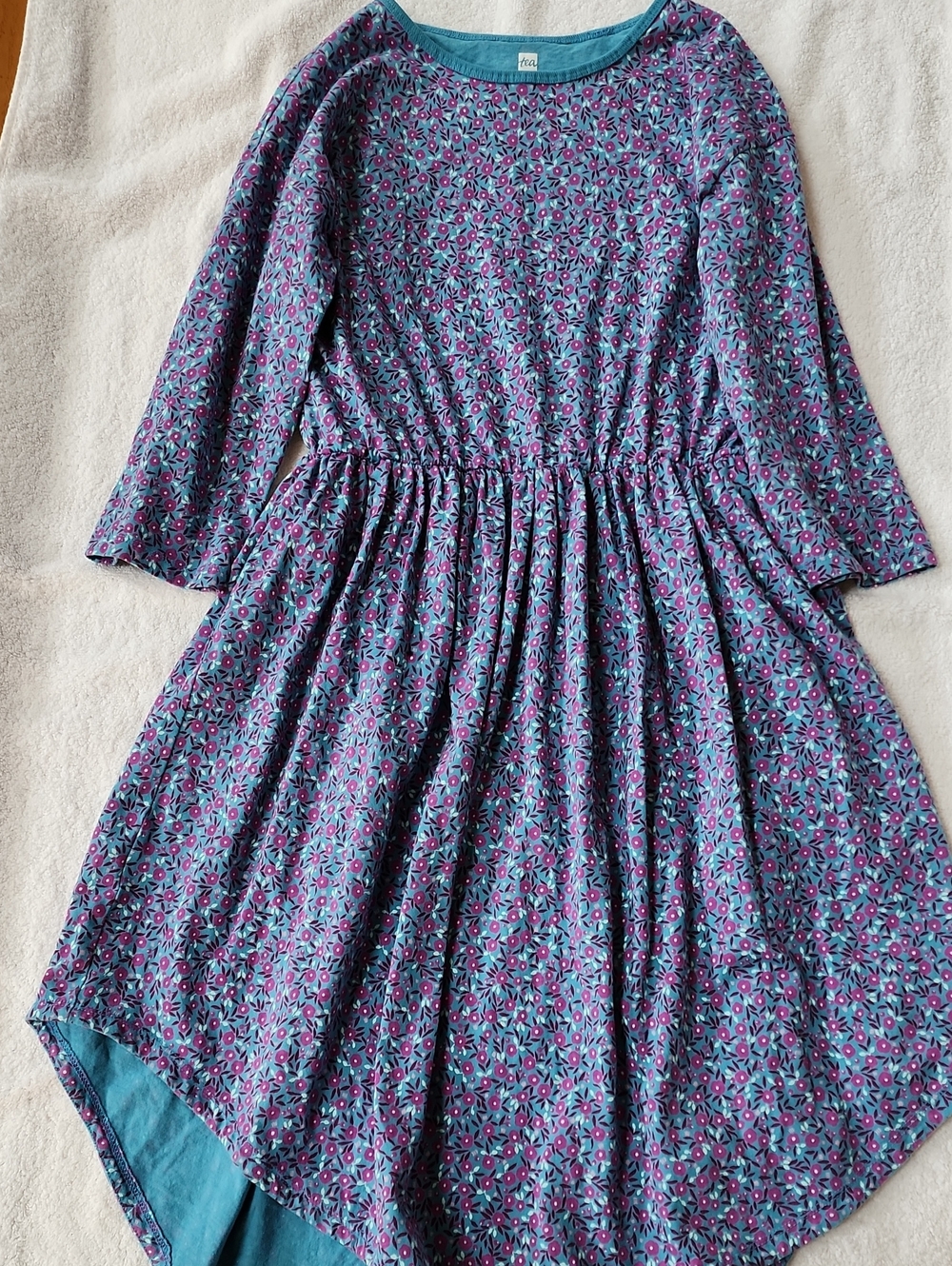 Tea Collection Girls Purple & Teal Floral Hi-low Dress Size 16 Preowned